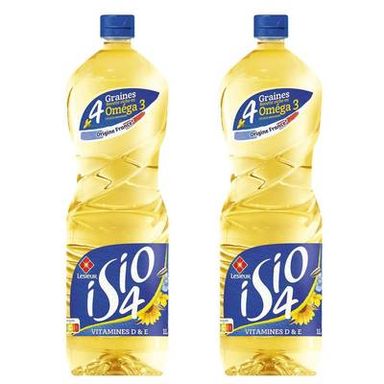Isio 4 - Lesieur Huile combinée 4 graines  Colza, Tournesol, Oleisol, Lin, Lot de 2x1L