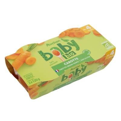 Auchan Baby Bio Carottes bio Bol bébé dès 4 mois, 2x120g