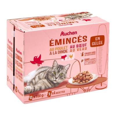Auchan Sachets Emincés en gelée à la viande pour chat stérilisé, 12x100g