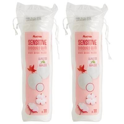 Auchan Sensitive cotons disques à démaquiller, Lot de 2x70 cotons