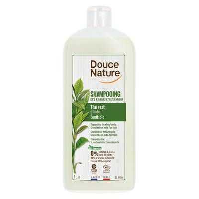 Douce Nature Shampooing des familles Tous Cheveux au thé vert d'Inde, 1L