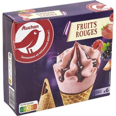 Auchan Cône glacé aux fruits rouges, 6 cônes - 425g