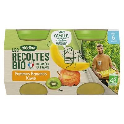 Blédina - Les Récoltes Bio Pommes, Banane, Kiwi Bio Pot Bébé Dès 6 Mois, 2x130g