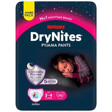 Huggies Dry Nites Pyjama Pants Dry Nites fille 3/5 ans - 16/23kg, 16 couches