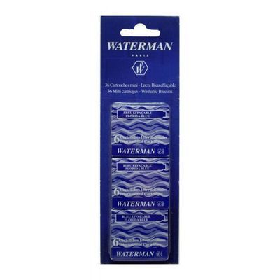 Waterman Cartouches courtes d'encre bleue effaçable, 36  cartouches
