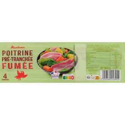 Auchan Poitrine Fumée Prétranchée, 4 tranches - 300g