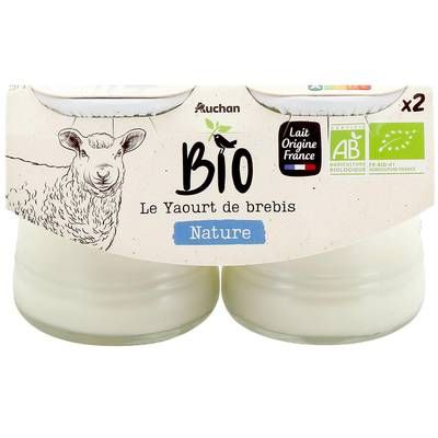 Auchan BIO Yaourt au lait de brebis nature bio, 2x125g
