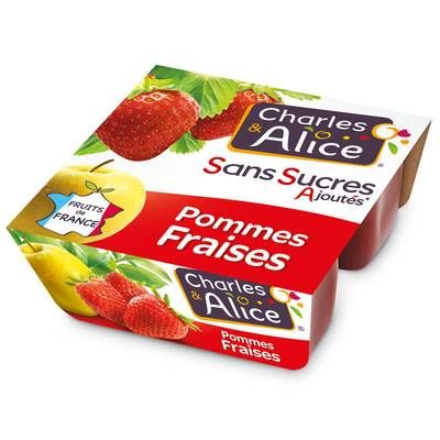 Charles et Alice Pomme fraise sans sucre ajouté, 4x100g