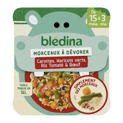 Blédina - Morceaux à dévorer Carottes haricots verts riz tomaté et bœuf Assiette Bébé Dès 15 mois, 200g