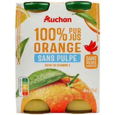 Auchan Pur jus d'orange sans sucres ajoutés, 4x20cl