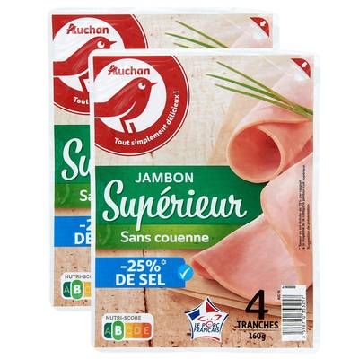 Auchan Jambon Supérieur Réduit En Sel, Lot de 2 - 4 tranches soit 160g