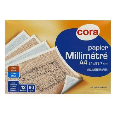 Cora Feuilles de papier millimétré A4 21x29,7 cm, 12  feuilles