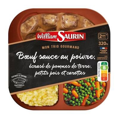 William Saurin - Mon Trio Gourmand Boeuf Sauce au Poivre, Ecrasé de Pommes de Terre, Petits Pois Carottes, 320g