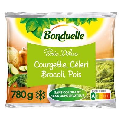 Bonduelle Purée délice vert- Courgettes, céleri, brocolis et pois, Sachet de 780g