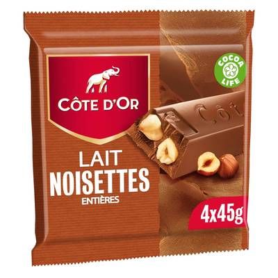 Côte d'Or Barre Chocolat au Lait Noisette, 4 x 45g