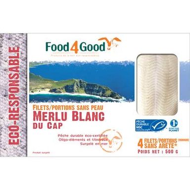 Food4Good Portions de Merlu Blanc du Cap MSC sans peau, 500g