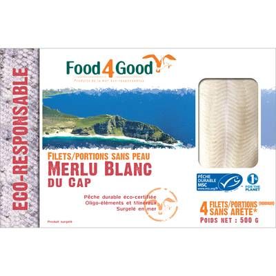 Food4Good Portions de Merlu Blanc du Cap MSC sans peau, 500g