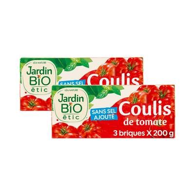 Jardin Bio Etic Coulis de Tomate Bio sans sel ajouté, Lot de 2 - 3x200g