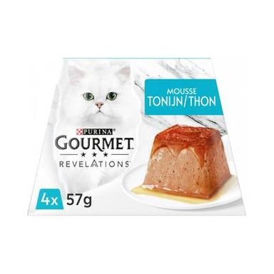 Purina - Gourmet Révélations Pots Mousseline Thon nappée de Sauce pour chat, 4x57g