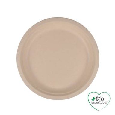 Homea Assiette ronde en canne à sucre 18cm naturel, 12 assiettes