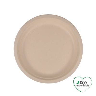 Homea Assiette ronde en canne à sucre 18cm naturel, 12 assiettes