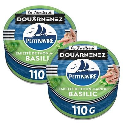 Petit Navire Emietté de thon mariné Basilic, Lot de 2x110g