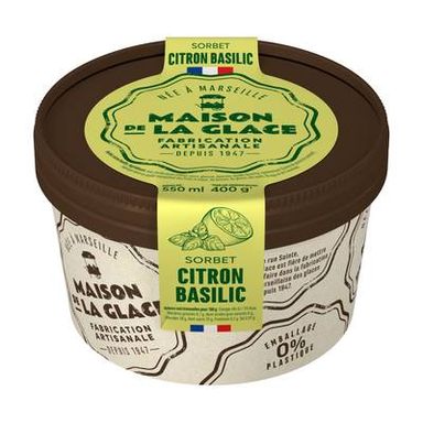 Maison de la Glace Glace artisanale Sorbet Citron Basilic, 400g