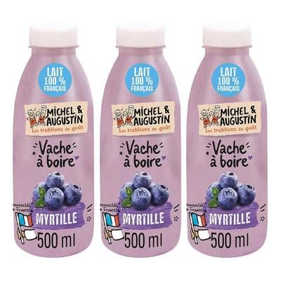 Michel et Augustin Yaourt à boire myrtille cassis, Lot de 3x500ml