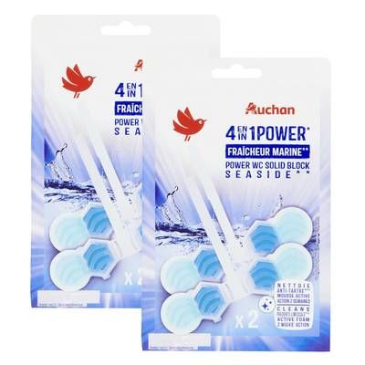 Auchan Bloc WC 4en1 power fraîcheur marine, Lot de 2x2 blocs wc