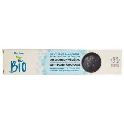 Auchan BIO Dentifrice blancheur au charbon végétal, 75ml