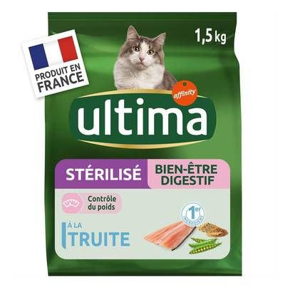 Affinity - Ultima Croquettes Truite Bien-être digestif Contrôle du Poids pour Chat adulte stérilisé, 1,5kg
