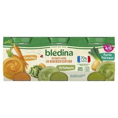 Blédina Carottes Artichauts Poireaux Pots Bébé Dès 4 mois, 3x130g