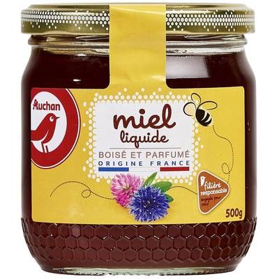 Auchan Miel liquide de fleurs sauvages de France boisé et parfumé, 500g