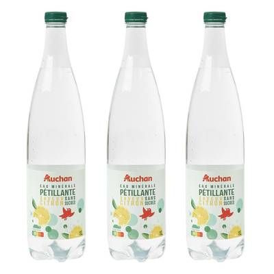 Auchan Eau minérale naturelle gazeuse au citron, Lot de 3x1L