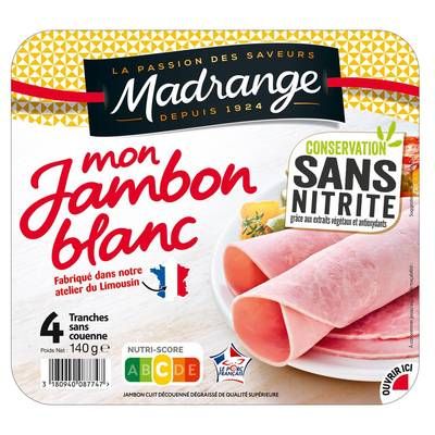 Madrange Jambon Blanc Sans Nitrite, 4 tranches - 140g