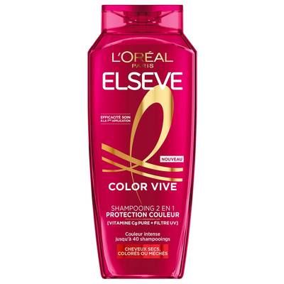 Elsève Shampoing 2en1 Protection Couleur Cheveux colorés ou méchés Vitamine Cg et Filtre UV, 250ml
