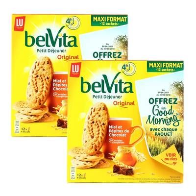 Belvita Biscuits petit-déjeuner miel et pépites de chocolat, Lot de 2x650g