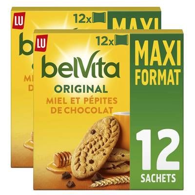 Belvita Biscuits petit-déjeuner miel et pépites de chocolat, Lot de 2x650g