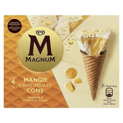 Magnum Cônes chocolat blanc et mangue, 4 cônes - 260g