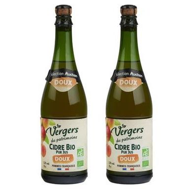 Vergers Du Patrimoine Cidre bio pur jus doux 2.5°, Lot de 2x75cl