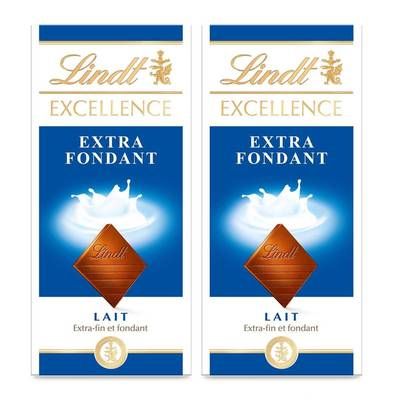 Lindt Chocolat au Lait Extra fondant, Lot de 2x100g