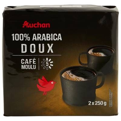 Auchan Café moulu doux 100% arabica, 2 x 250g