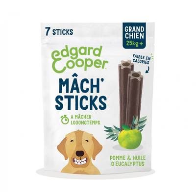 Edgard Cooper Stick à Mâcher Pomme et Eucalyptus- Friandise Récompense pour Grand Chien adulte x7, 240g
