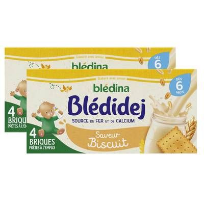 Blédina - Blédi'dej Céréales Lactées Saveur Biscuit Brique Bébé Dès 6 mois, Lot de 2 - 4x25cl