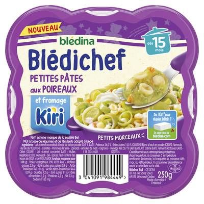 Blédina - Blédi'chef Petites Pâtes aux Poireaux et fromage Kiri Assiette Bébé Dès 15 mois, 250g