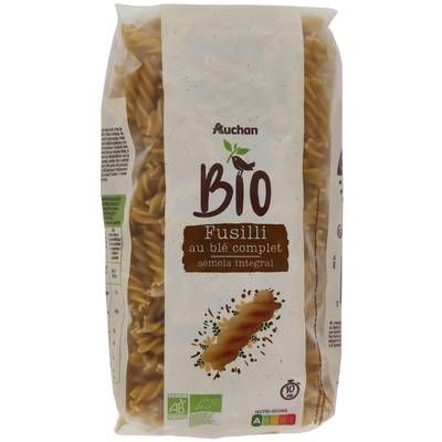 Auchan BIO Pâtes Fusilli intégrale au blé complet bio, 500g