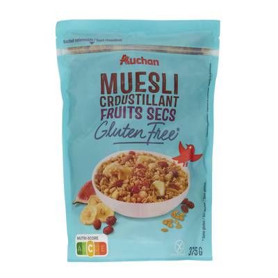 Auchan Muesli croustillant fruits secs sans gluten, 375g