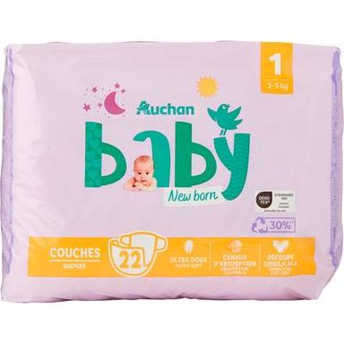 Auchan Baby Couches nouveau né taille 1 (2-5 kg), 22 couches