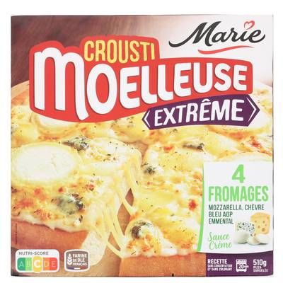 Marie Pizza 4 fromages Crousti'Moelleuse Extrême Mozzarella, Fromage de chèvre, Bleu, Emmental & crème, 510g