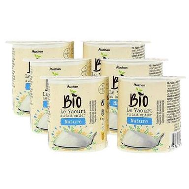 Auchan BIO Yaourt bio au lait entier nature, Lot de 3 - 4x125g
